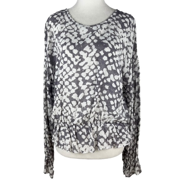 NEW WITH TAGS LAZY‎ SUNDAYS ROUND NECK DROP SHOULDER RUFFLED WAIST BLOUSE - Picture 1 of 15